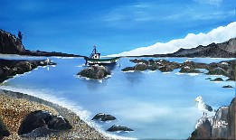 Caleta Tumbes Caleta Tumbes Óleo sobre lienzo (55x33 cm.) (septiembre de 2020) -(Fotografía: Liliam Hermosilla)- (Colección Privada)