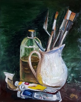 Mis herramientas Oleo sobre lienzo (técnica: mixta con espátula) (40,5x32,5 cm.) (diciembre de 2018)