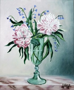 Copa con dahlias Oleo sobre lienzo (30x25 cm.) (julio de 2015)