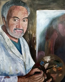 Autorretrato Oleo sobre lienzo (técnica mixta con espátula) (50x40 cm.) (abril de 2019) (Colección privada)