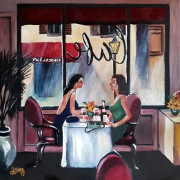 En el Café Oleo sobre lienzo (40x40 cm.) (abril de 2019)